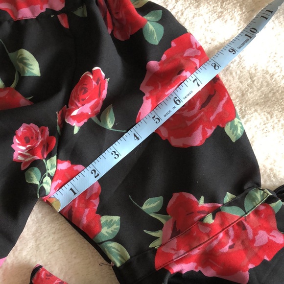 Anthro off the shoulder black dress with red roses - Picture 8 of 9